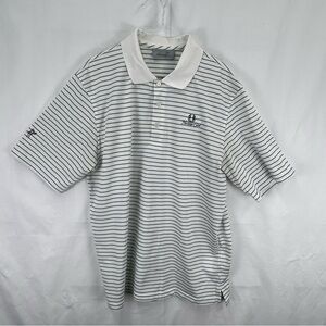 Ashworth - Men’s Golf Shirt - Polo - Large - White with Blue/Brown Stripe